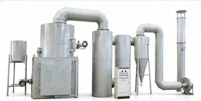 An incinerator line with cyclone and wet scrubber tower