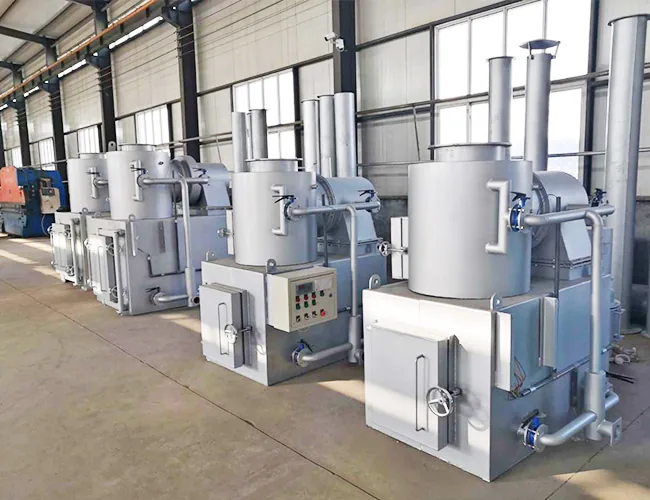 A row of industrial incinerator units completed on the shop floor
