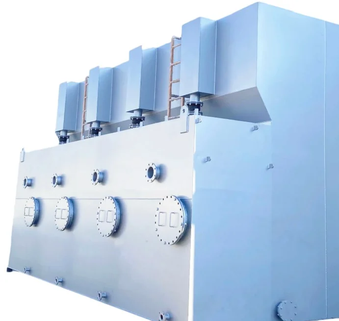 A packaged treatment unit with outlet flanges, roof ducting and access ladder