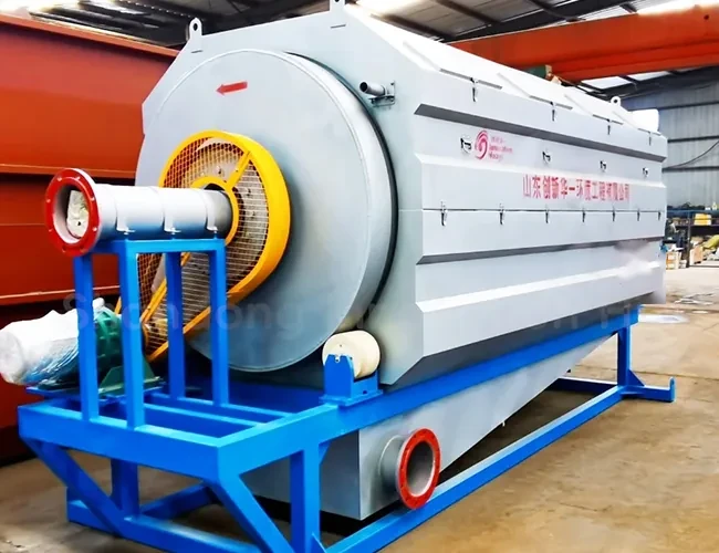 Rotary drum microfilter unit with a mesh-covered drum, drive and inlet on a fabricated frame